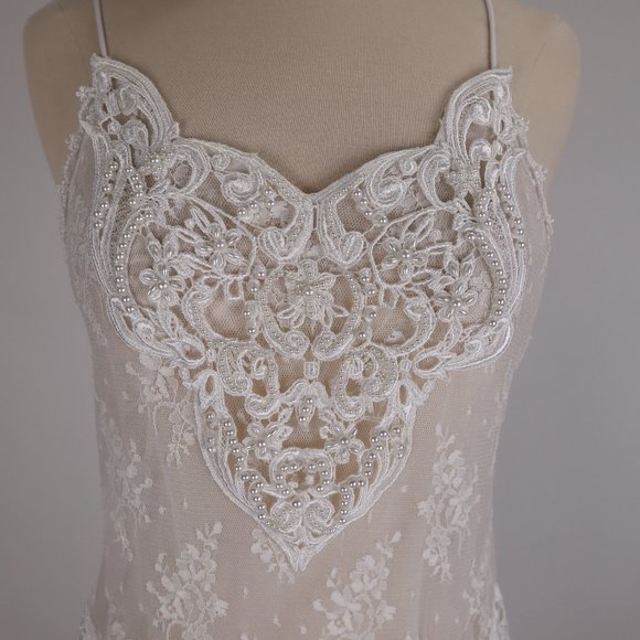 🌺 Vtg Jessica McClintock White Bridal Lace Nightgown Negligee Victorian Dress S - Picture 3 of 15